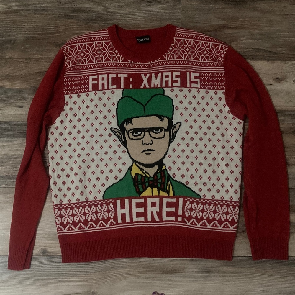 The Office Dwight Shrute Fact: Xmas is Here Red Holiday Ugly Sweater Size XL